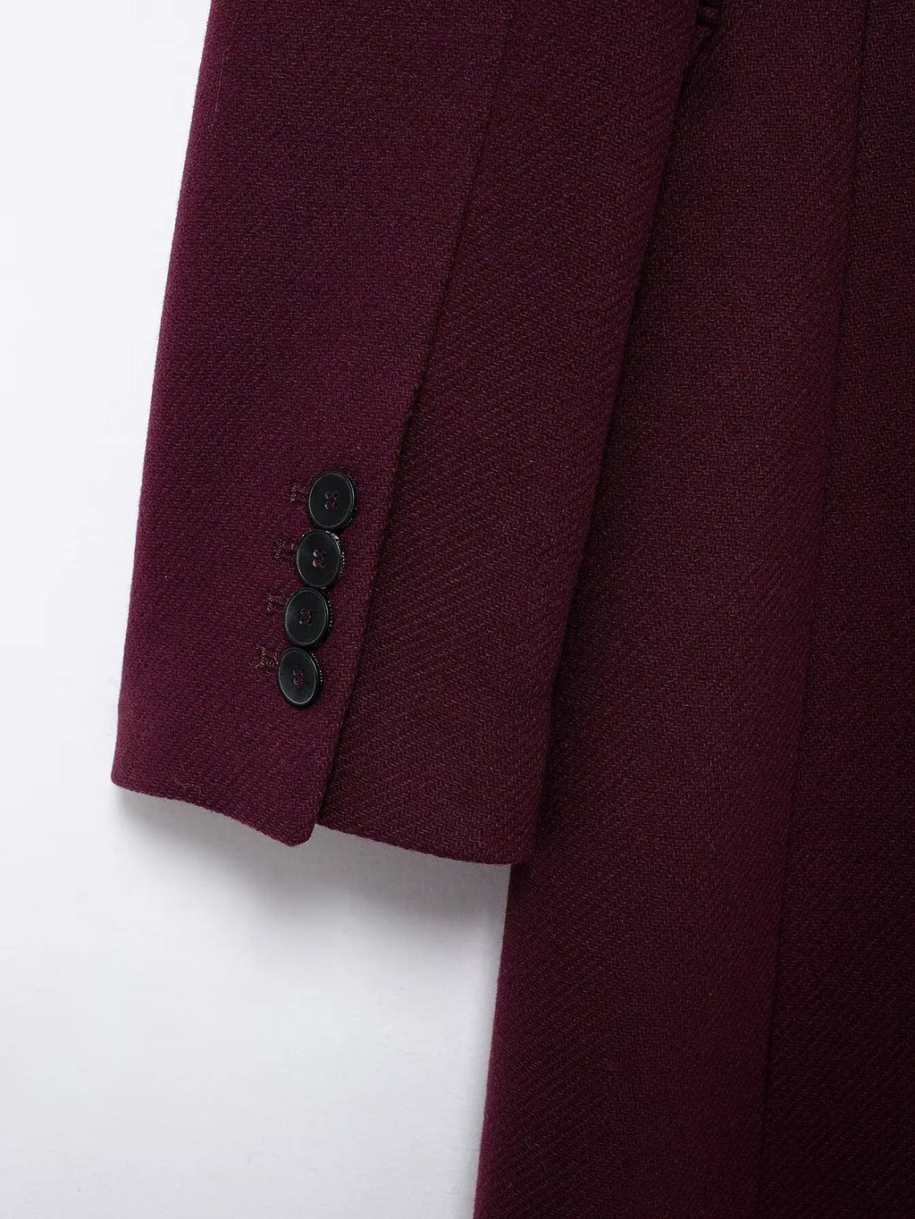 HH Women’s Burgundy Wool Coat – Double-Breasted, Long Sleeve Lapel Jacket