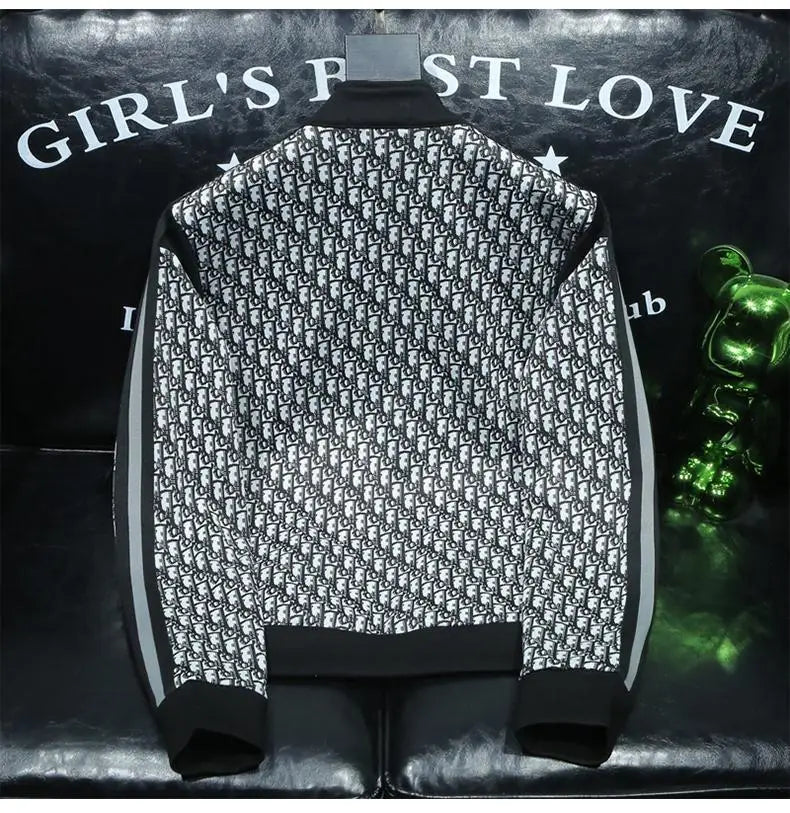 Fashion trend casual suit high-end men's long-sleeved splicing full print sports two-piece set