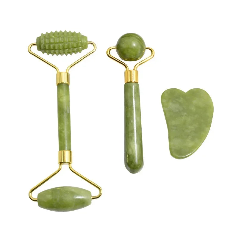 Natural Jade Roller and Gua Sha for Face and Body Massage, Eye Care, and Skin Lifting