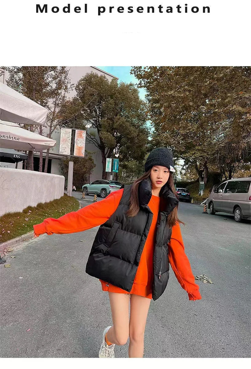 Women’s Autumn Stand Collar Sleeveless Down Vest with Belt