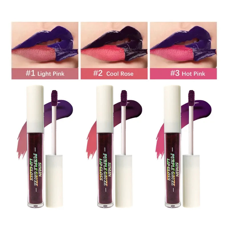 Peel-Off Lip Gloss Set (1–3 pcs) – Blue-Purple, Matte, Waterproof & Moisturizing