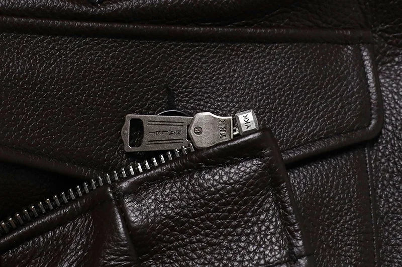 Men's quilted cowhide leather military flight jacket, winter overcoat, M212 style