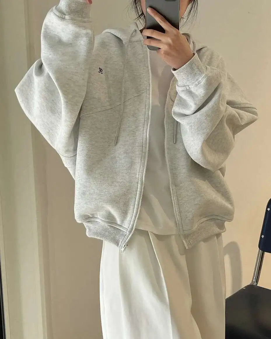 LANMREM Women's Letter Zip Hoodie – Casual, loose, long sleeve, autumn style