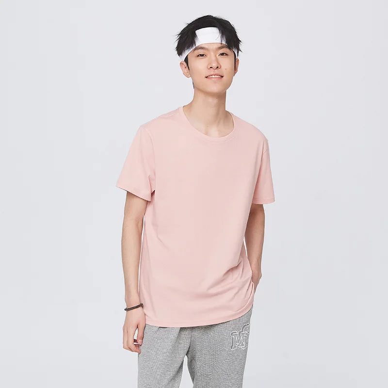 Men’s Summer Cotton O-Neck T-Shirt – Stretchy Solid Casual Tee