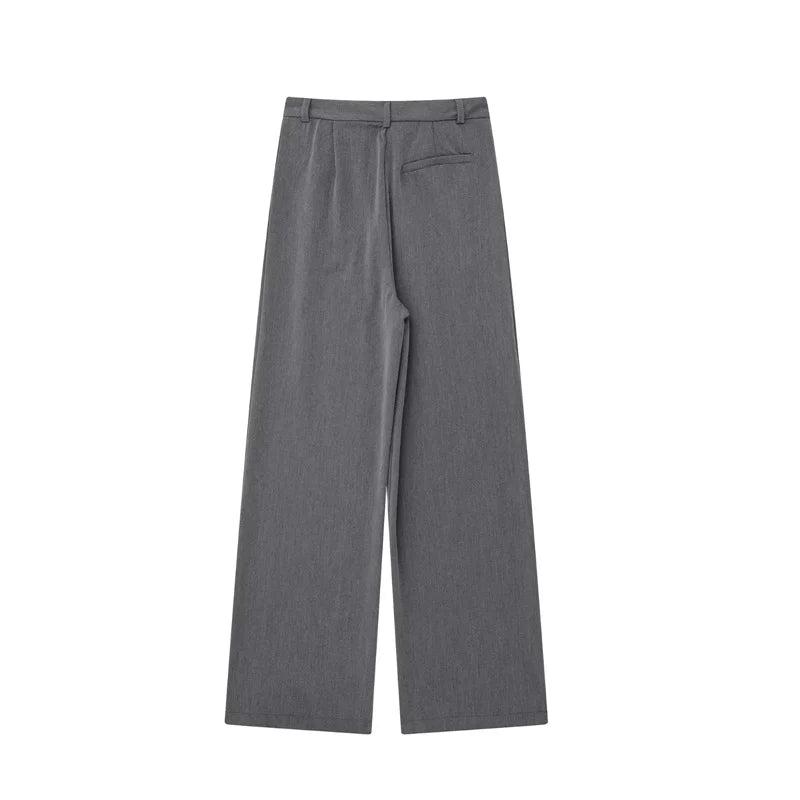 Women's Pants Beige Grey Black Wide Leg Pants Women High Waist Baggy Pants Woman Fashion Summer Office Trousers
