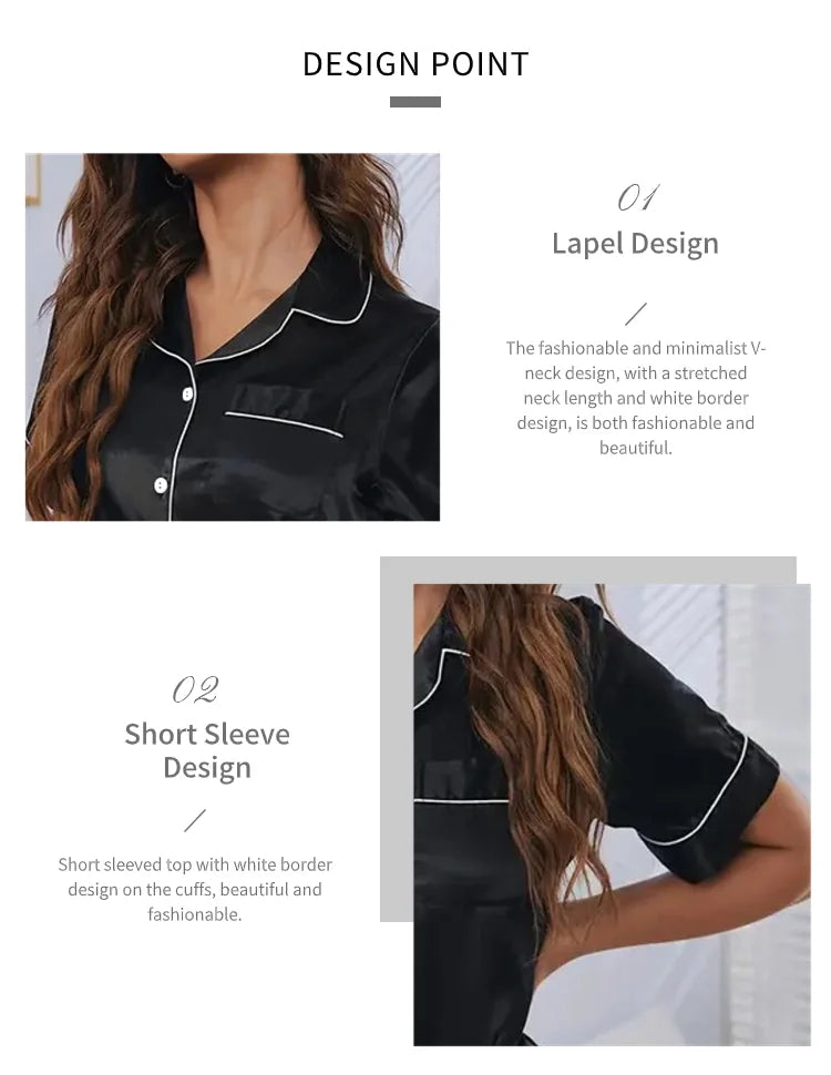 Women’s Satin Pajama Set – 2-Piece Button-Down Top & Shorts Sleepwear