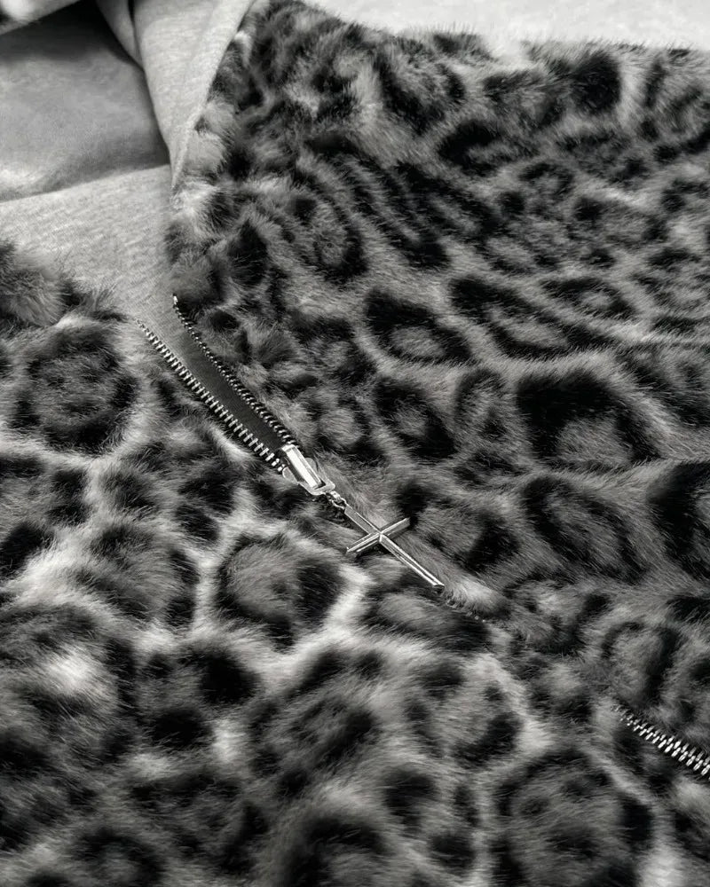 Reversible Leopard Print Hoodie – Harajuku Retro Zipper Sweatshirt for Men & Women