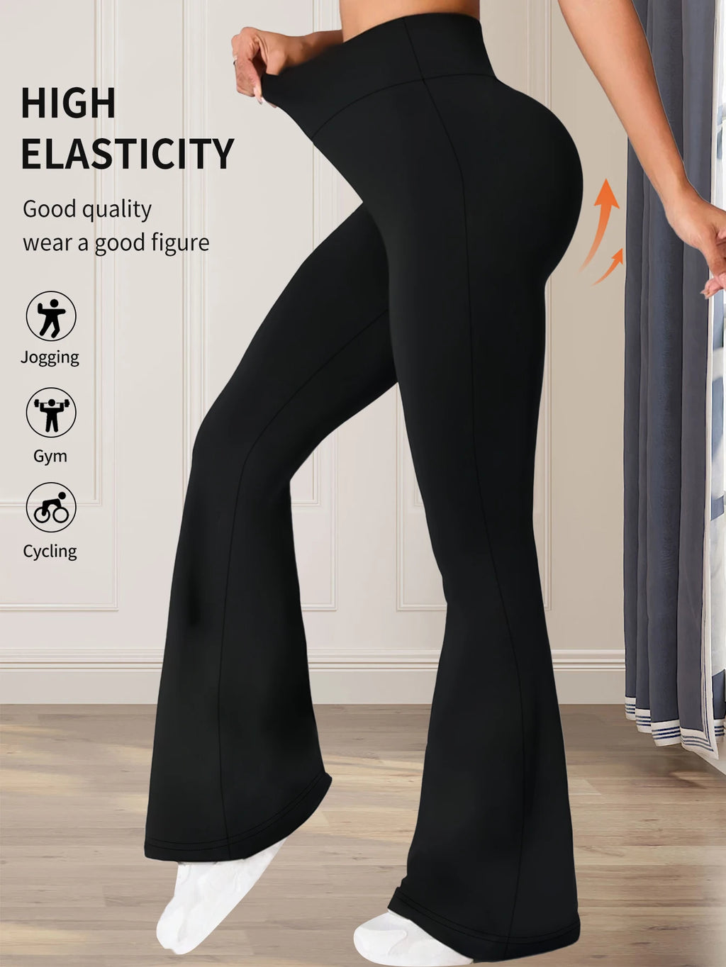Women’s High-Waist Flared Pants – Slim Fit, Long Black Wide-Leg for Spring & Summer