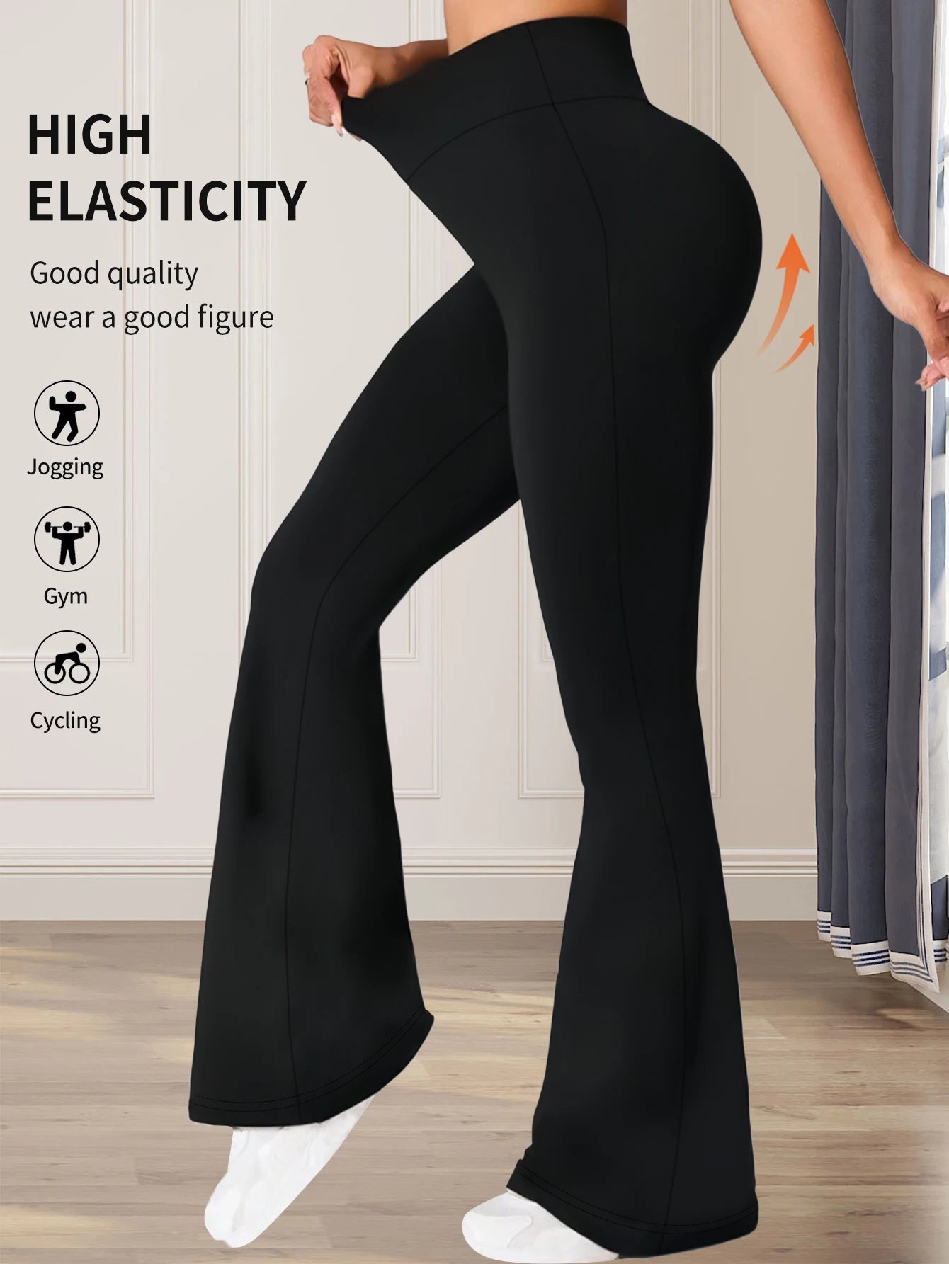 Women’s High-Waist Flared Pants – Slim Fit, Long Black Wide-Leg for Spring & Summer