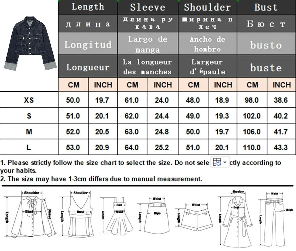 vintage denim women's outfit with a long-sleeve coat and wide-leg jeans