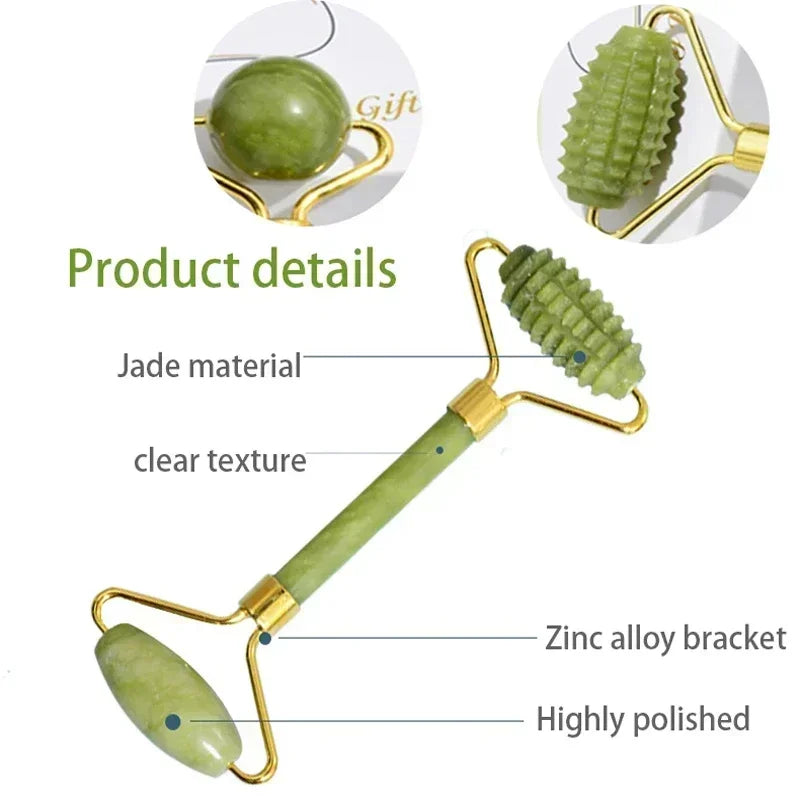 Natural Jade Roller and Gua Sha for Face and Body Massage, Eye Care, and Skin Lifting