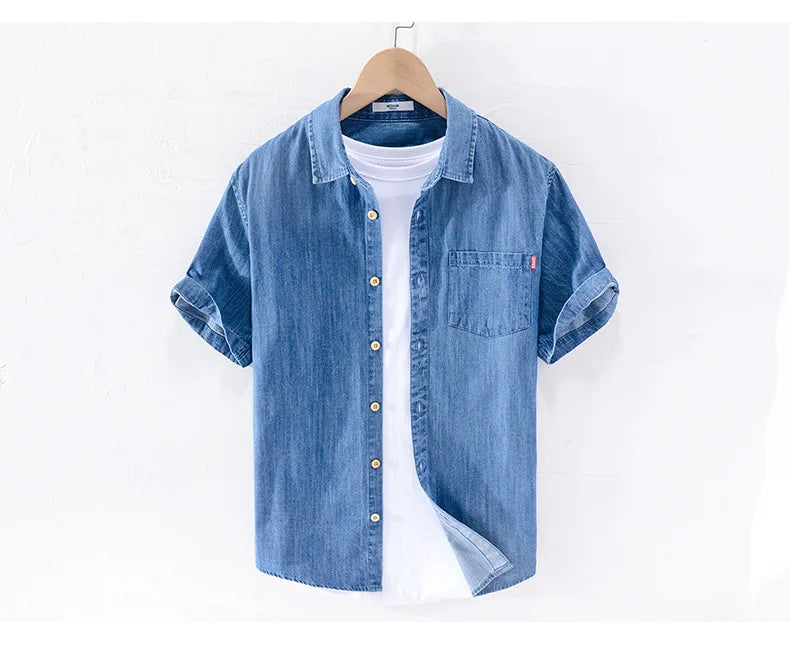 Men’s Summer Denim Shirt – Thin, Casual Half Sleeve Jacket for Camping & Everyday Wear