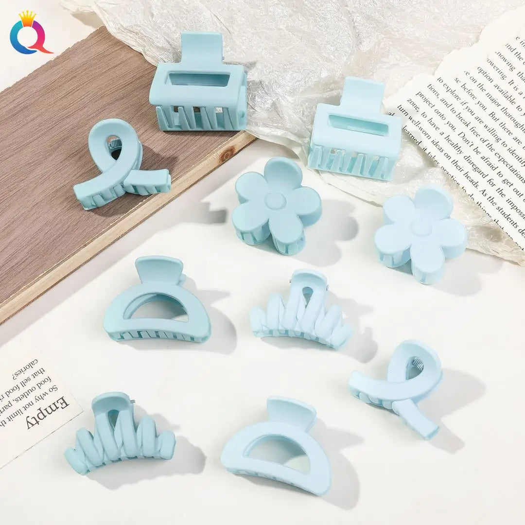 5-Piece Small Flower Hair Claw Clips – Matte Rectangle & Semicircle for Women & Girls