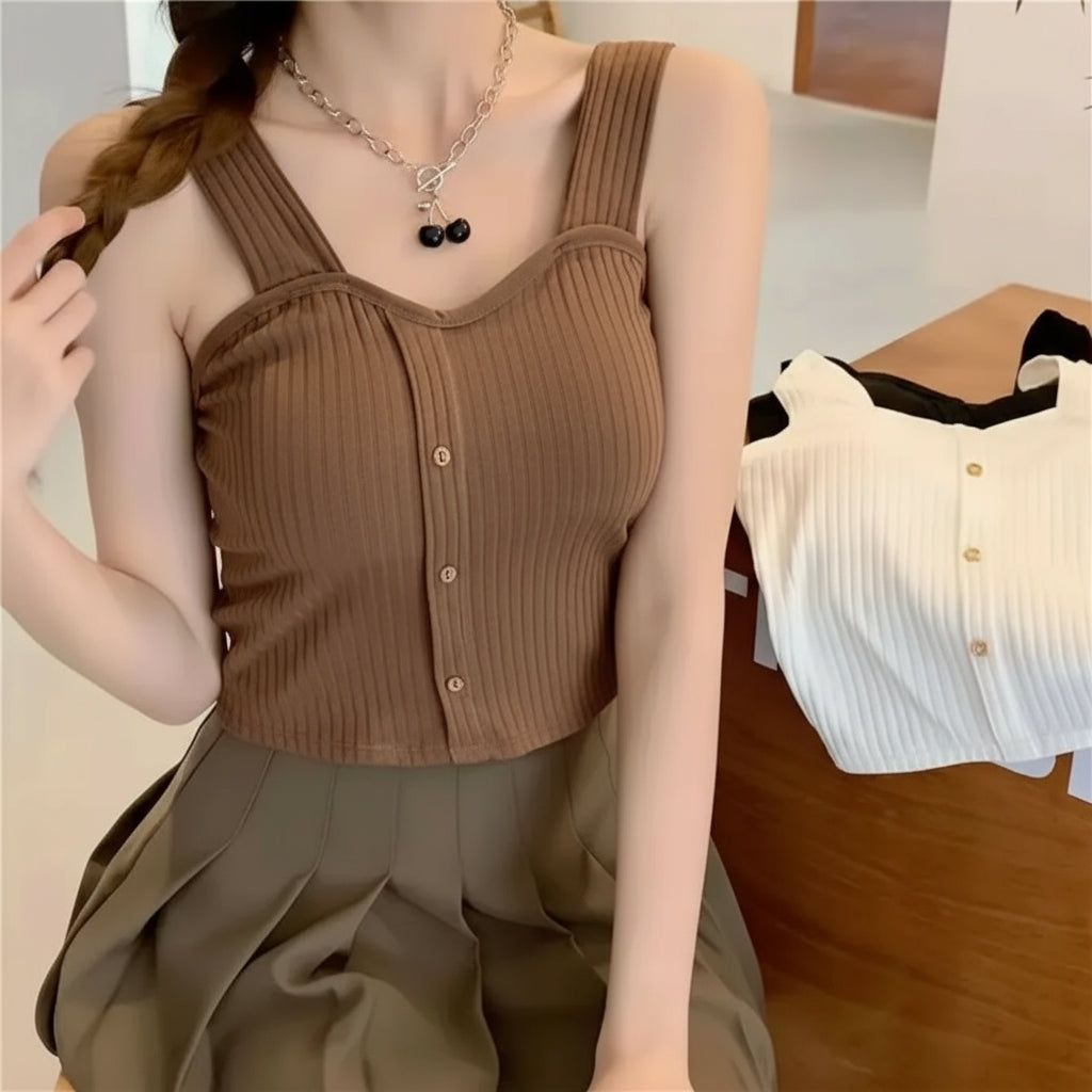 Women's Y2K Corset Crop Top – Padded Camisole with Korean Suspenders, Slim & Sexy