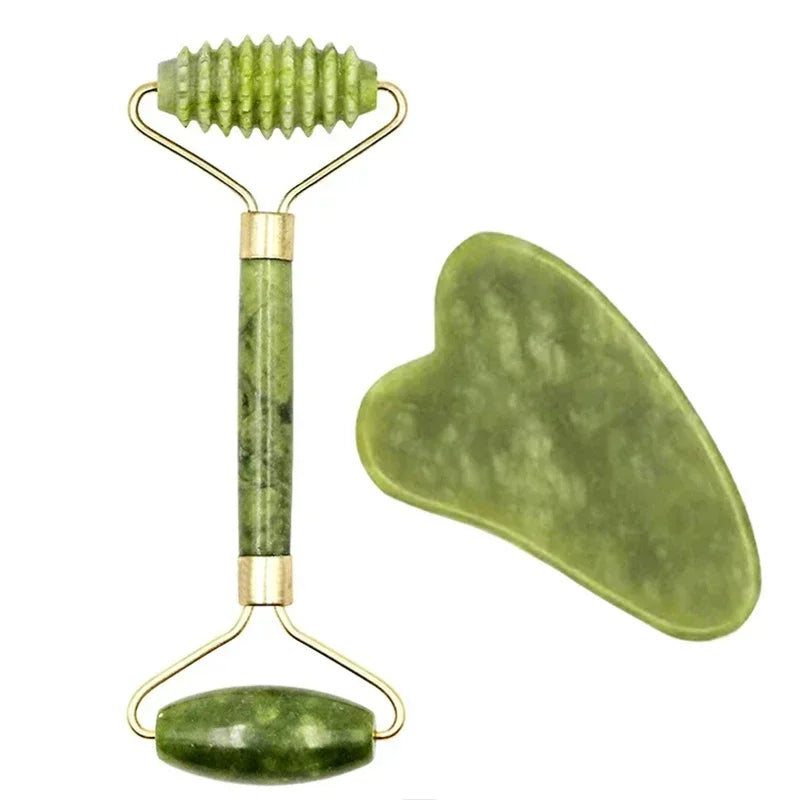 Natural Jade Roller and Gua Sha for Face and Body Massage, Eye Care, and Skin Lifting