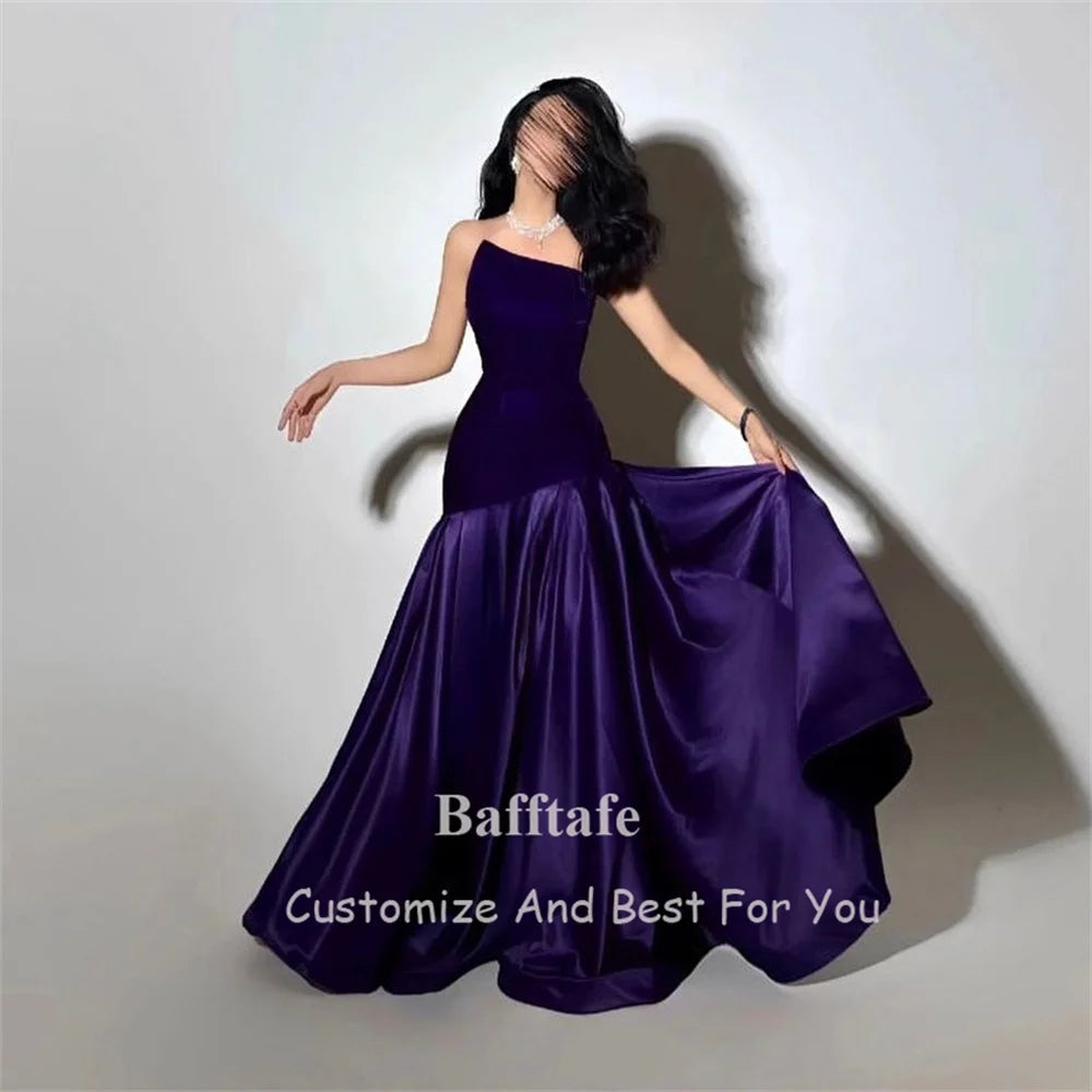 Bafftafe Purple Velvet Satin Formal Evening Dresses Customized Mermaid Arabia Fishtail Prom