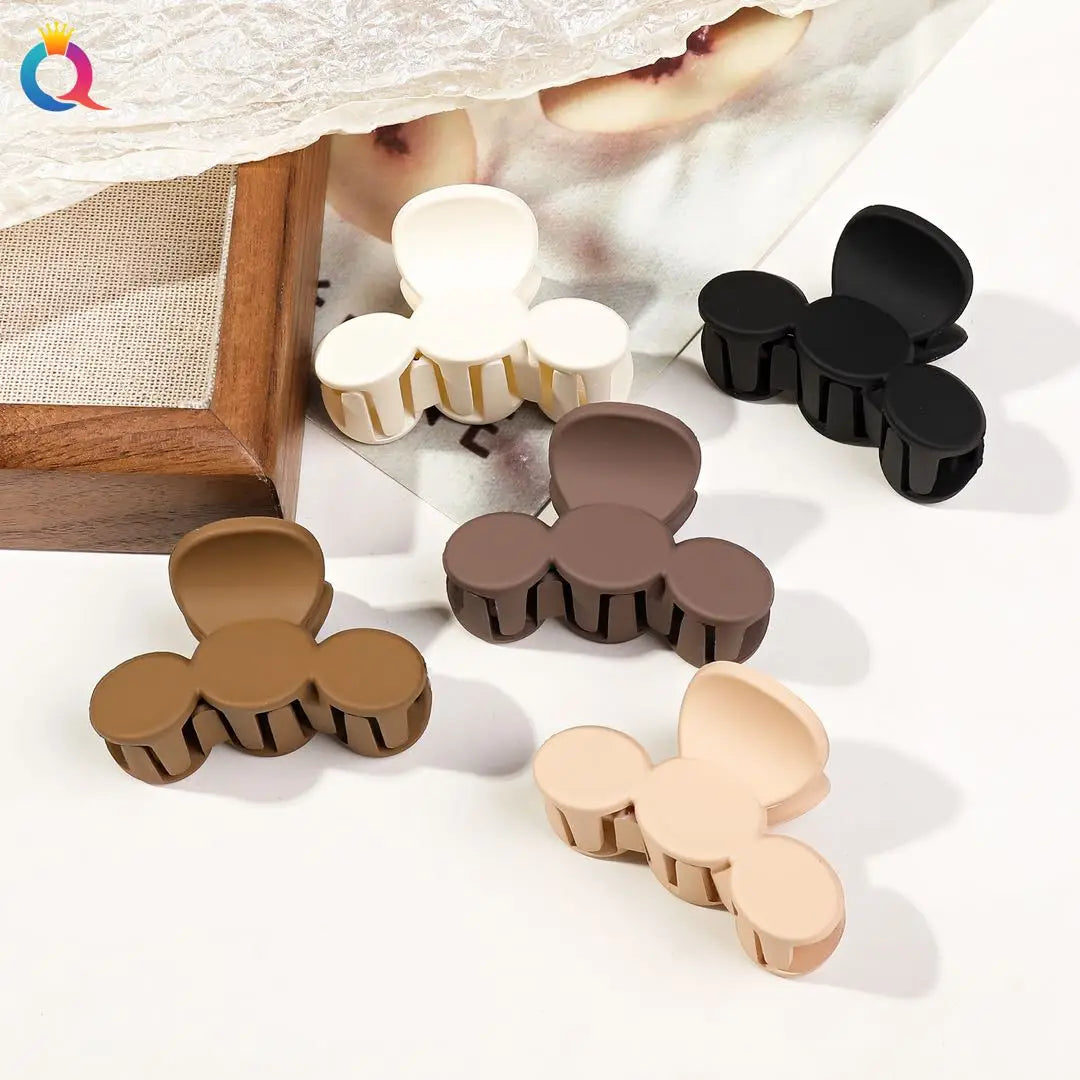 5-Piece Small Flower Hair Claw Clips – Matte Rectangle & Semicircle for Women & Girls