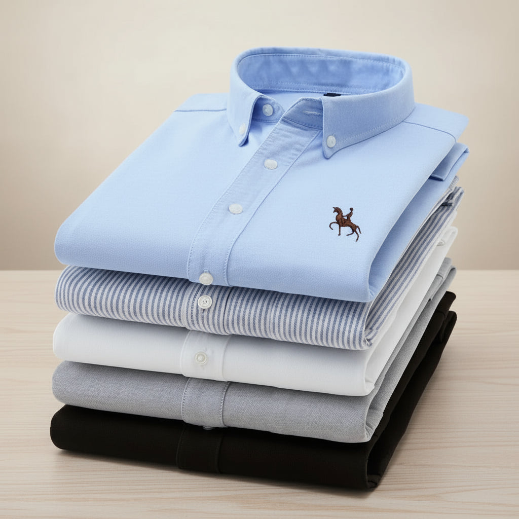 Men's 100% Cotton Oxford Shirt – Long Sleeve Solid Casual Business Dress Shirt