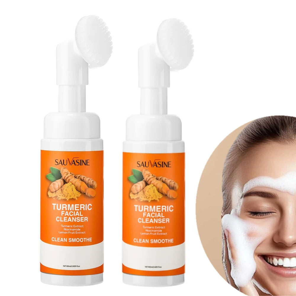 Turmeric Facial Cleanser with Brush – Brightening & Moisturizing Foam with Lemon Extract