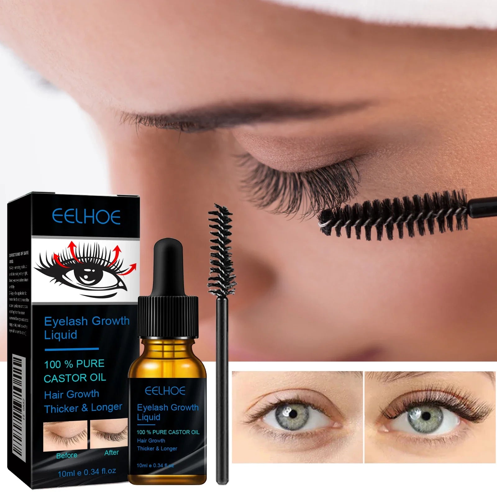 Natural Castor Oil Serum – Eyebrow & Eyelash Growth & Thickening