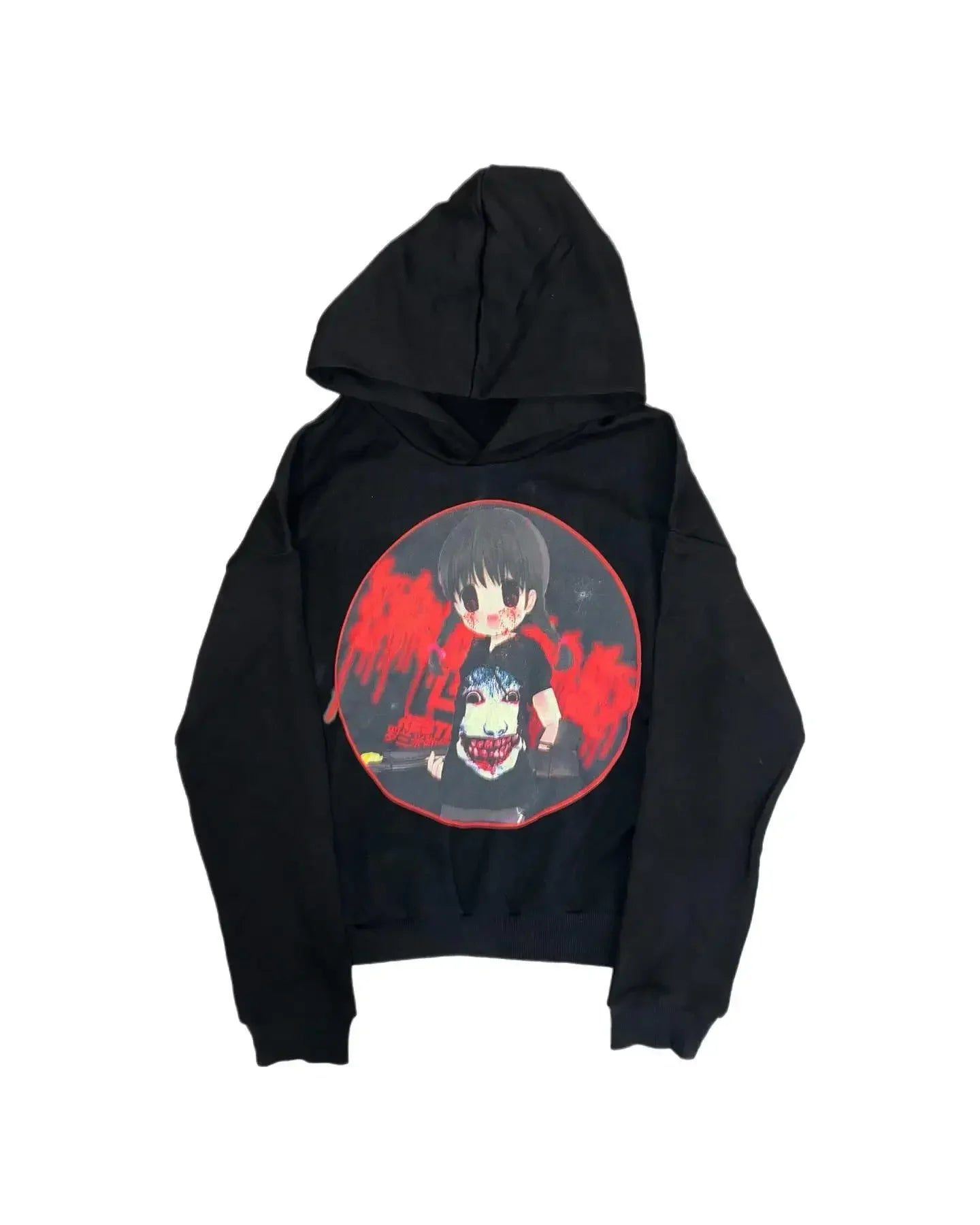 Men's Retro Zipper Hoodie with Blue Stripes and Plaid, 90s Hip Hop Style, Loose Gray Cotton Sweatshirt