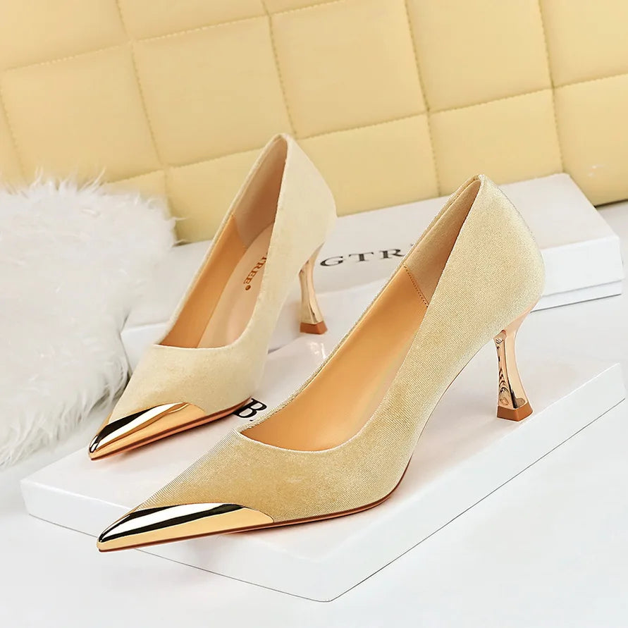 BIGTREE Velvet Wine Glass Heels – Sexy Pointed Party Pumps for Women