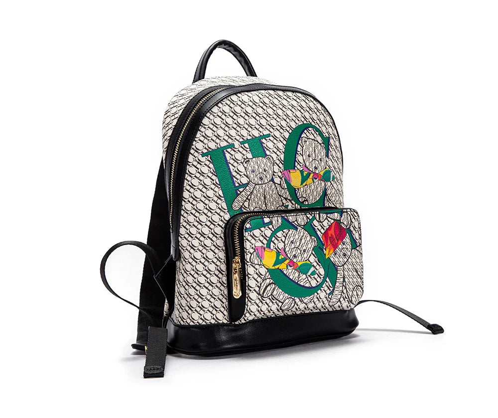 Alphabet Women's Backpack Large Capacity Design Luxury Brand Fashion Little Bear Cartoon Pattern