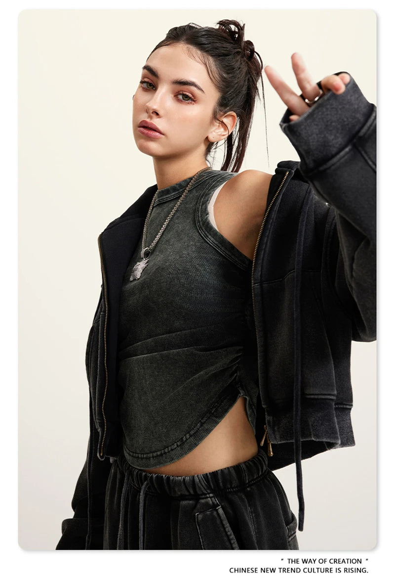 Women’s Fleece Zip Hoodie – HY0448 355gsm, thick, cropped, hooded, loose fit