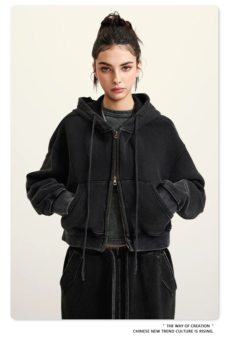 Women’s Fleece Zip Hoodie – HY0448 355gsm, thick, cropped, hooded, loose fit