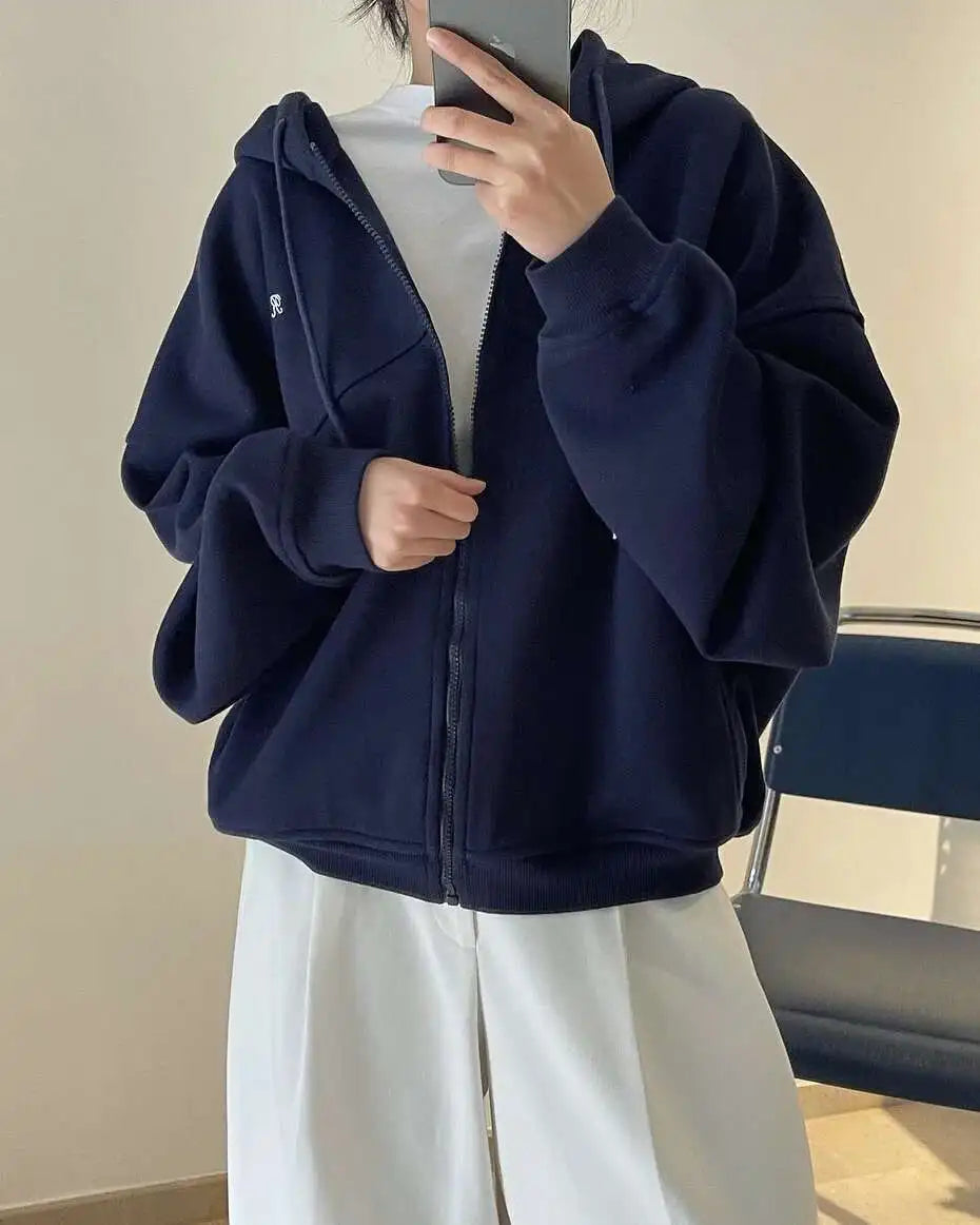 LANMREM Women's Letter Zip Hoodie – Casual, loose, long sleeve, autumn style