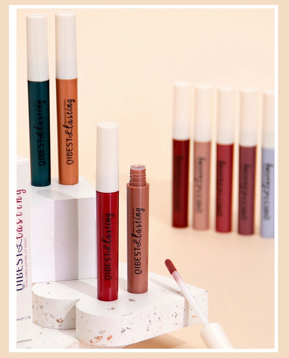 QIBEST Matte Liquid Lipstick – Waterproof, Long-Lasting Velvet Lip Gloss, Nude & Red