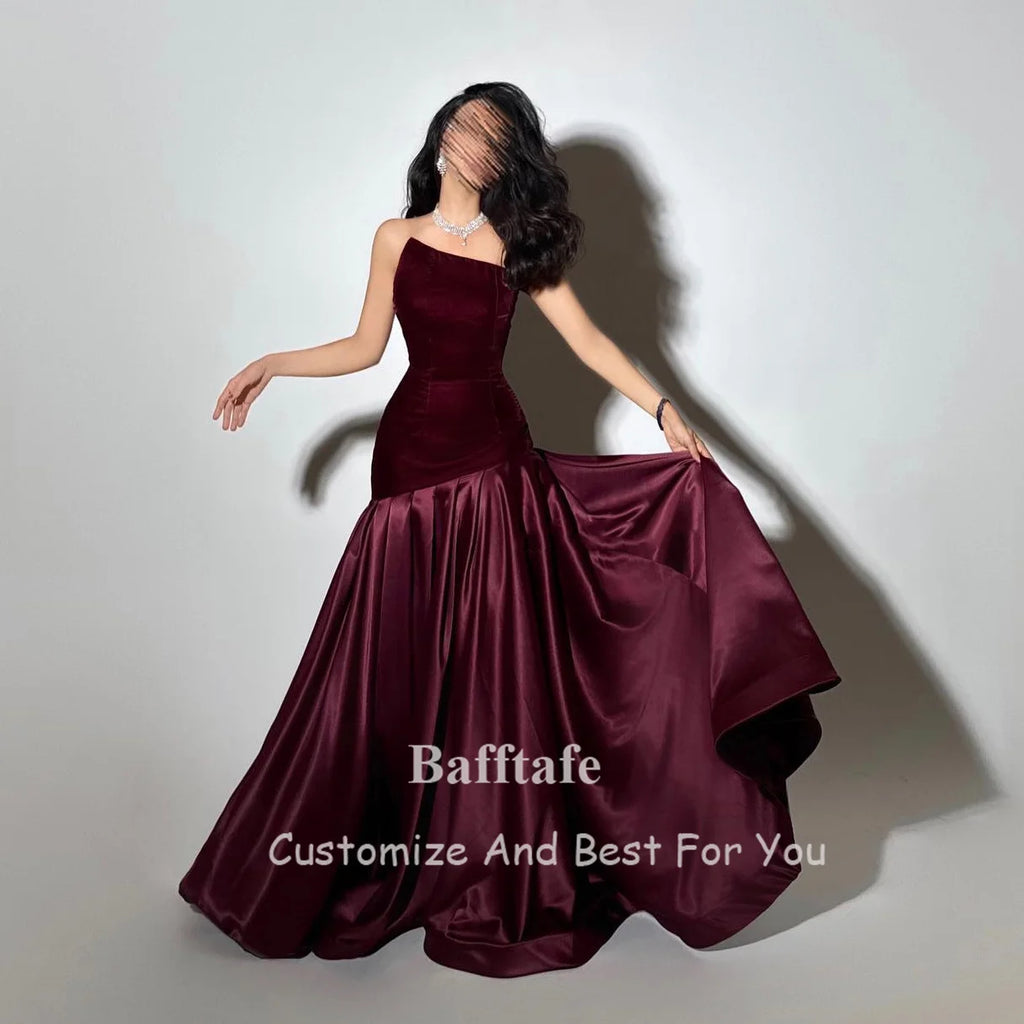 Bafftafe Purple Velvet Satin Formal Evening Dresses Customized Mermaid Arabia Fishtail Prom
