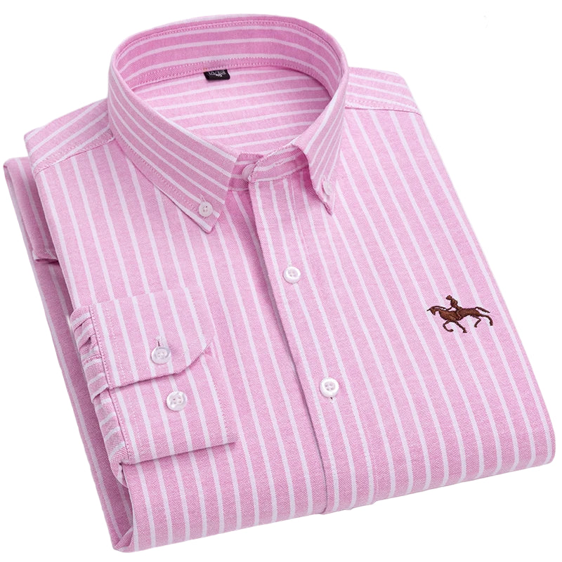 Men's 100% Cotton Oxford Shirt – Long Sleeve Solid Casual Business Dress Shirt