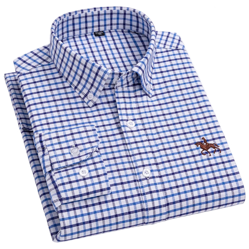 Men's 100% Cotton Oxford Shirt – Long Sleeve Solid Casual Business Dress Shirt