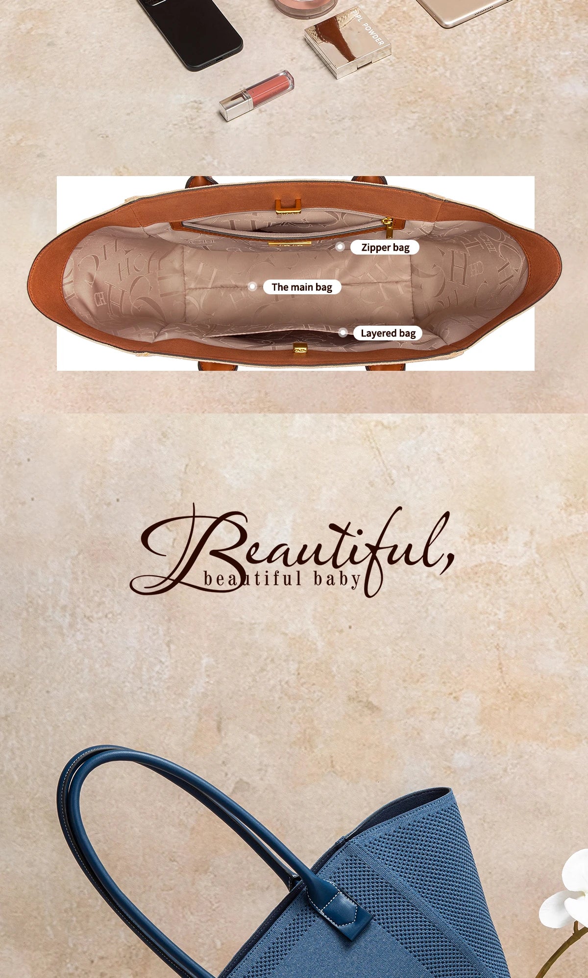 Women's Tote Bag Summer New Fabric Hollow Design Large Capacity