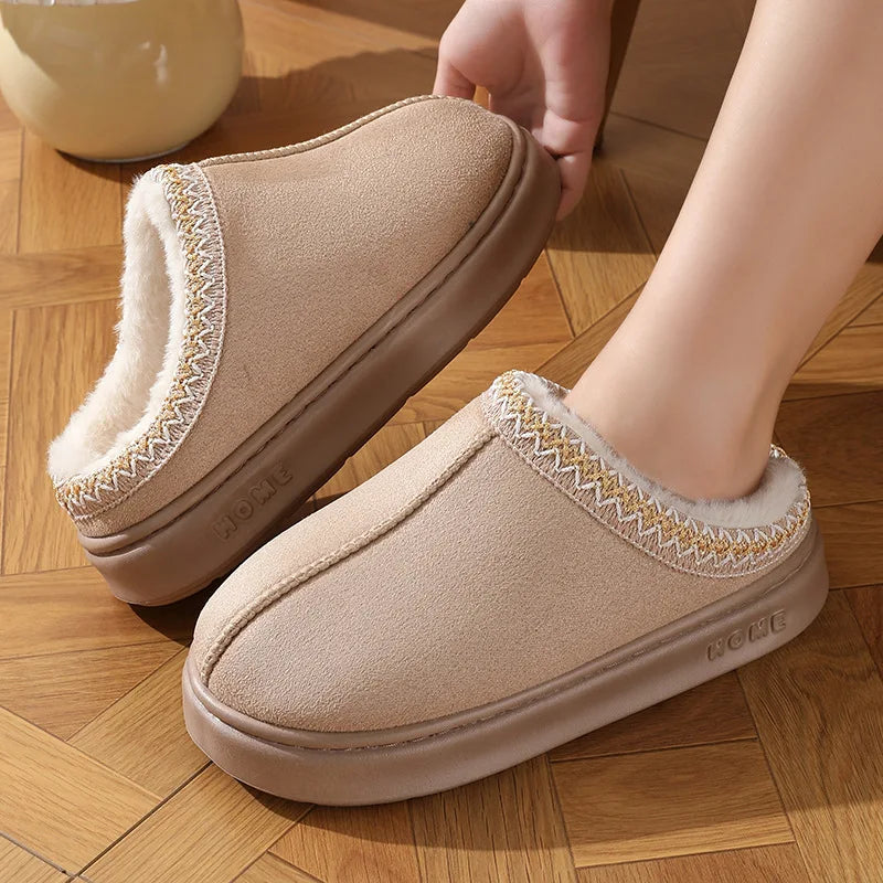 Fluffy Platform Winter Slippers – Warm Plush Cotton, Non-Slip, Unisex Indoor Shoes