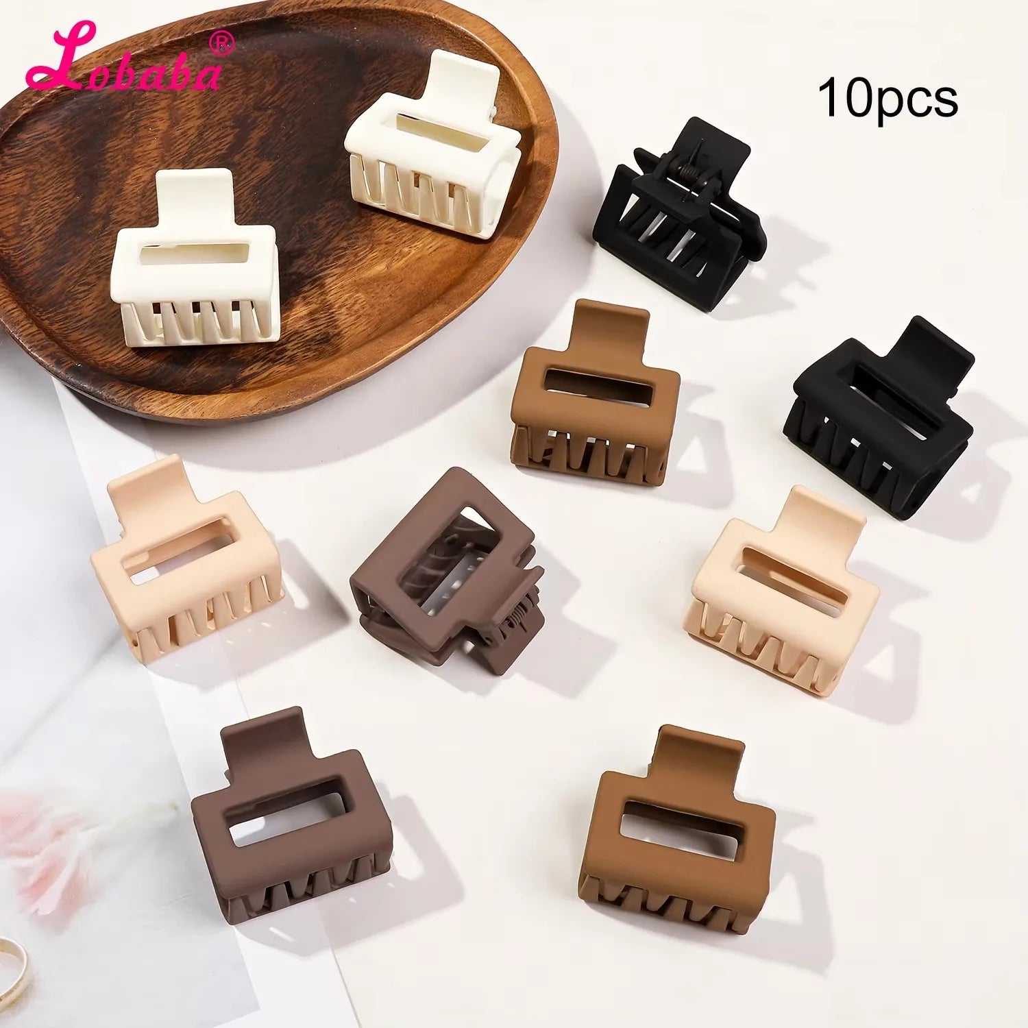 5-Piece Small Flower Hair Claw Clips – Matte Rectangle & Semicircle for Women & Girls