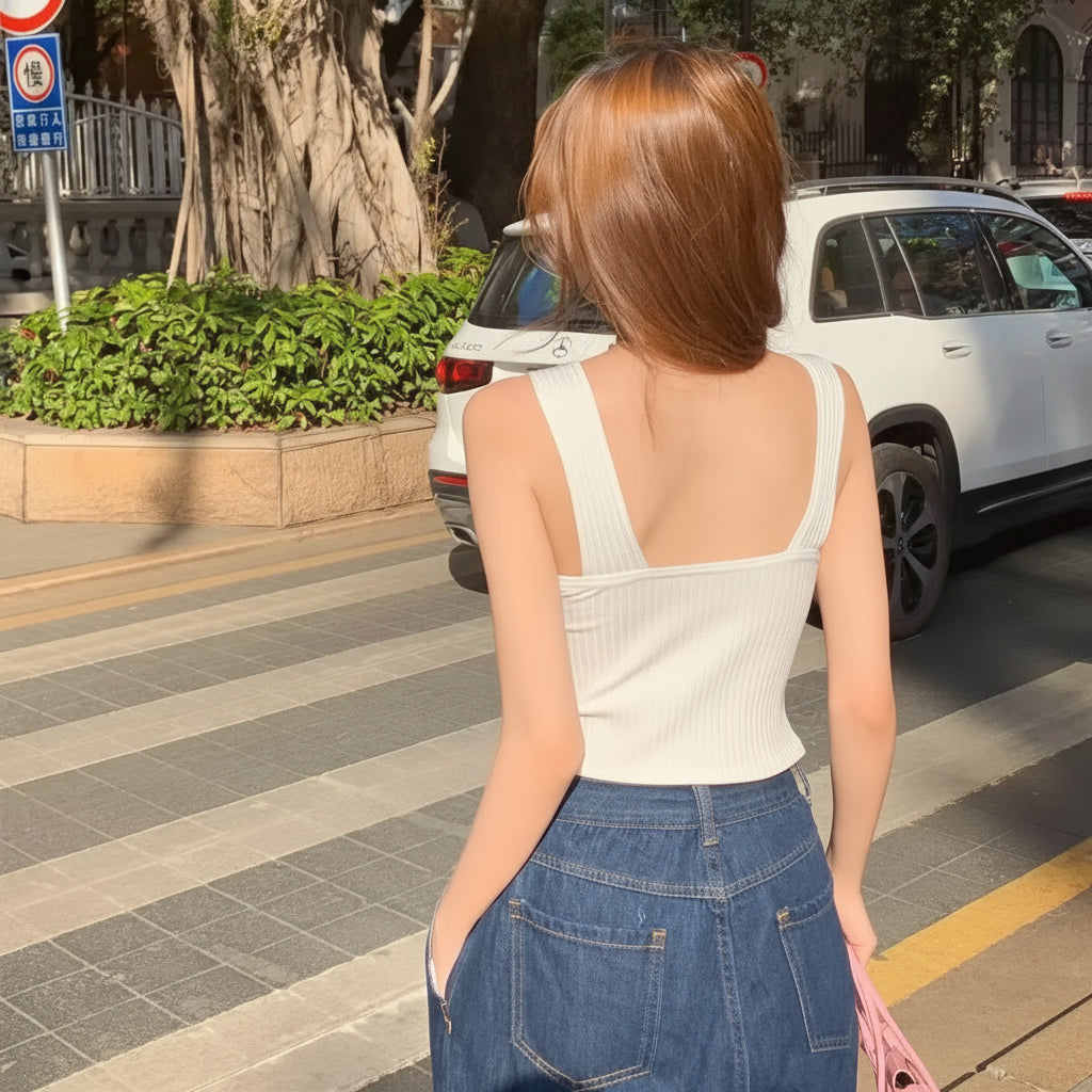 Women's Y2K Corset Crop Top – Padded Camisole with Korean Suspenders, Slim & Sexy