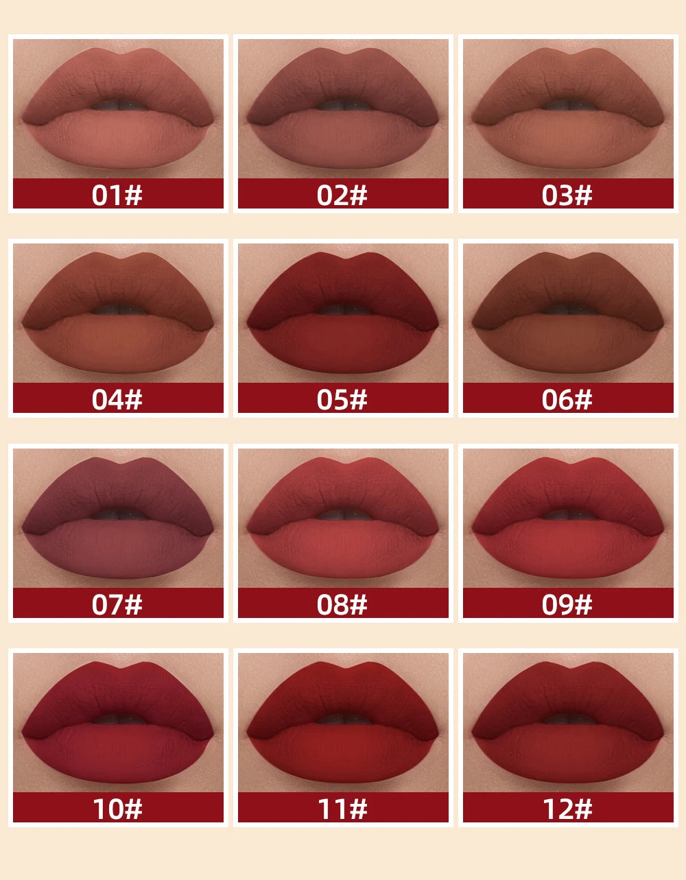 QIBEST Matte Liquid Lipstick – Waterproof, Long-Lasting Velvet Lip Gloss, Nude & Red
