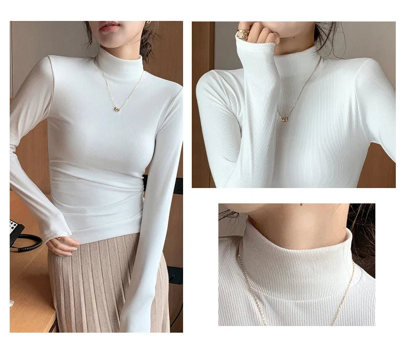 Women's knitted half-turtleneck sweater, slim fit, long sleeves, casual thermal knit top, Korean fashion