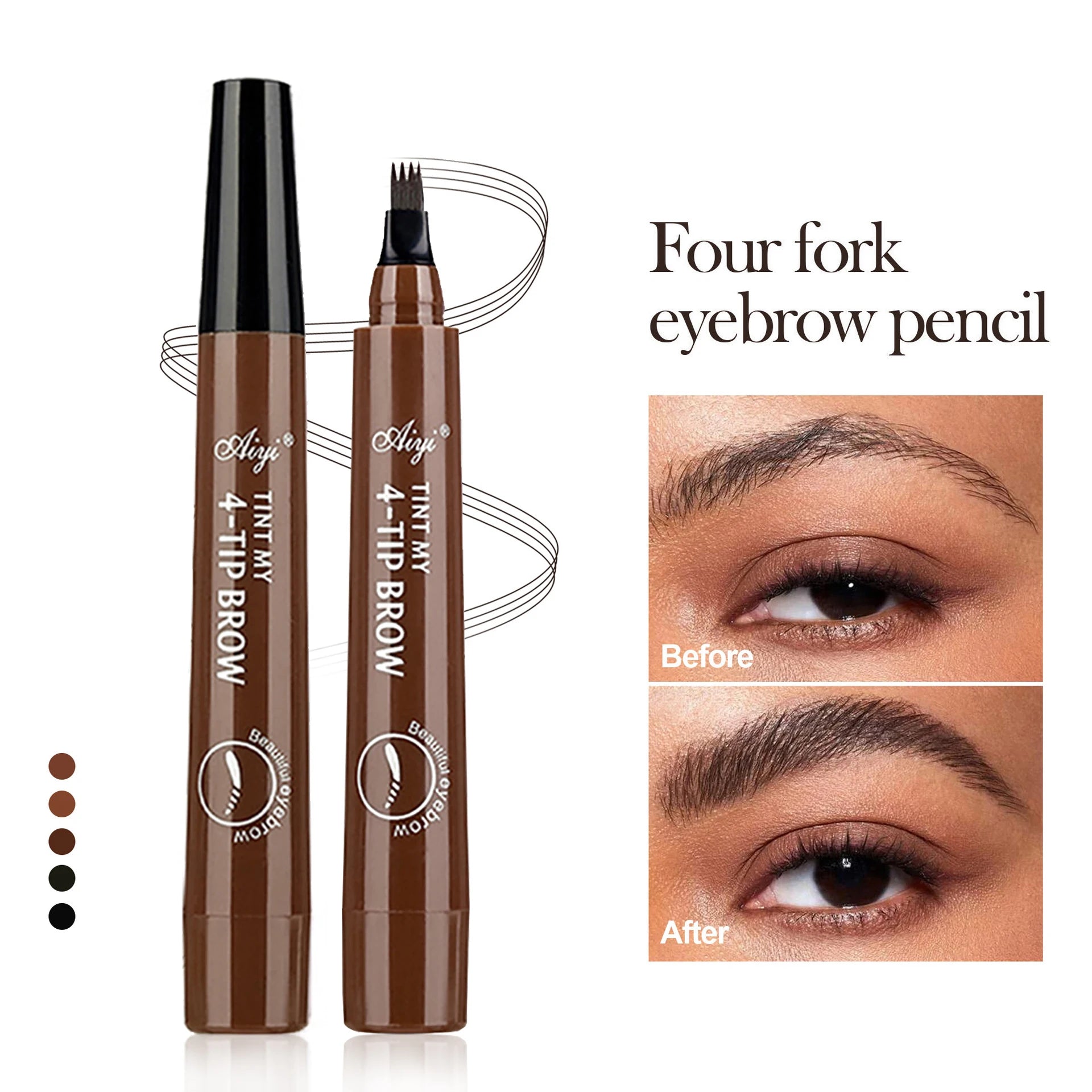Four-pronged, long-lasting, water-resistant eyebrow pencil