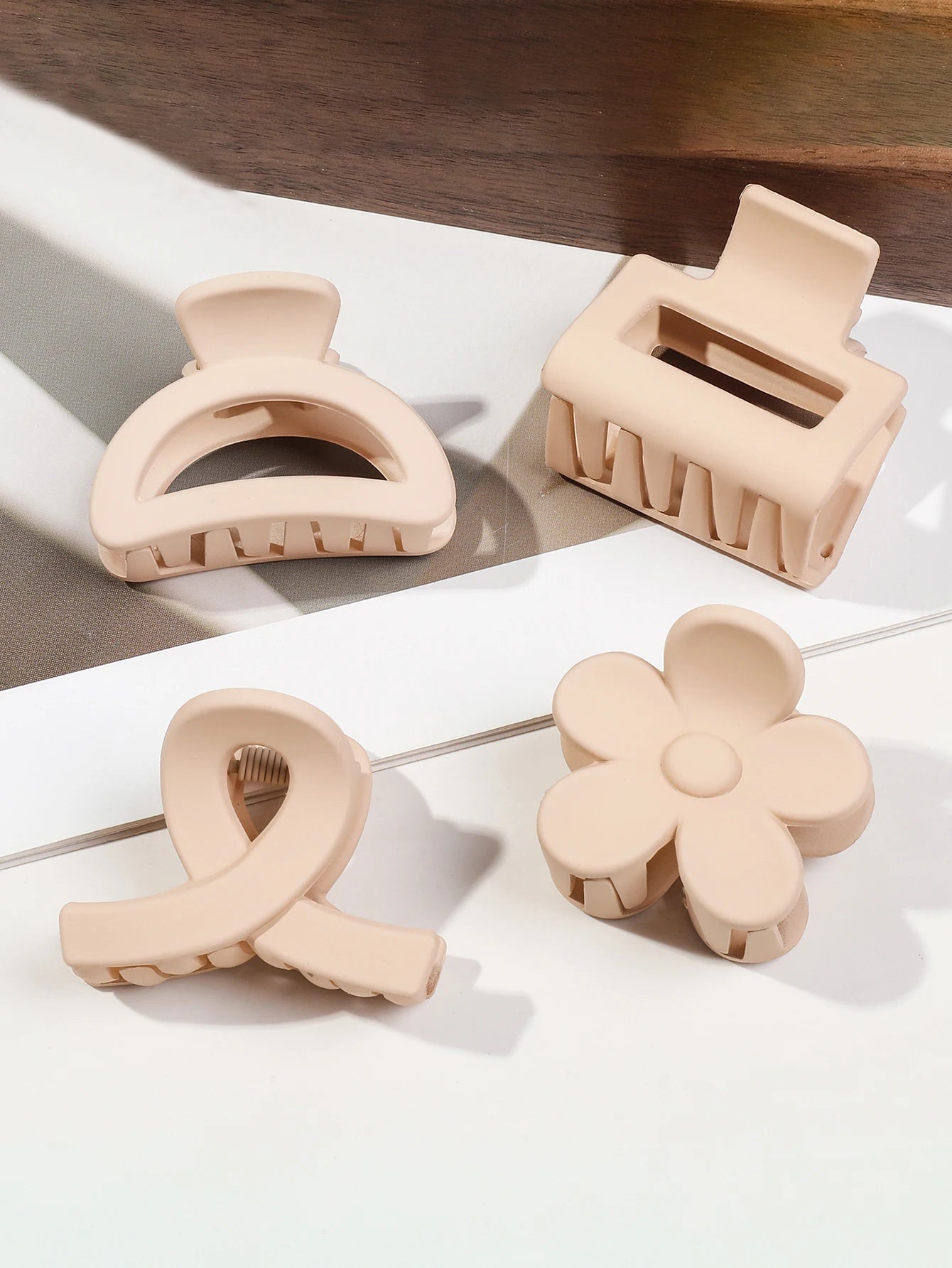 5-Piece Small Flower Hair Claw Clips – Matte Rectangle & Semicircle for Women & Girls