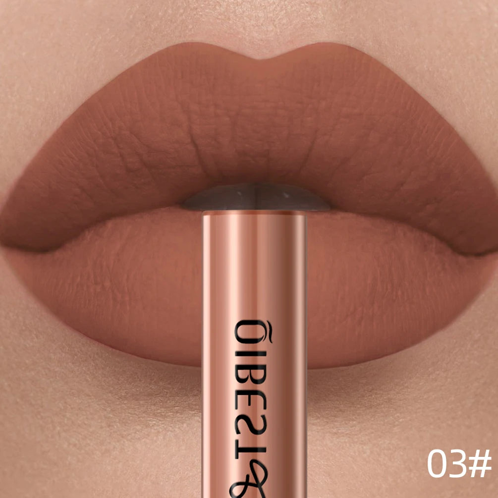 QIBEST Matte Liquid Lipstick – Waterproof, Long-Lasting Velvet Lip Gloss, Nude & Red