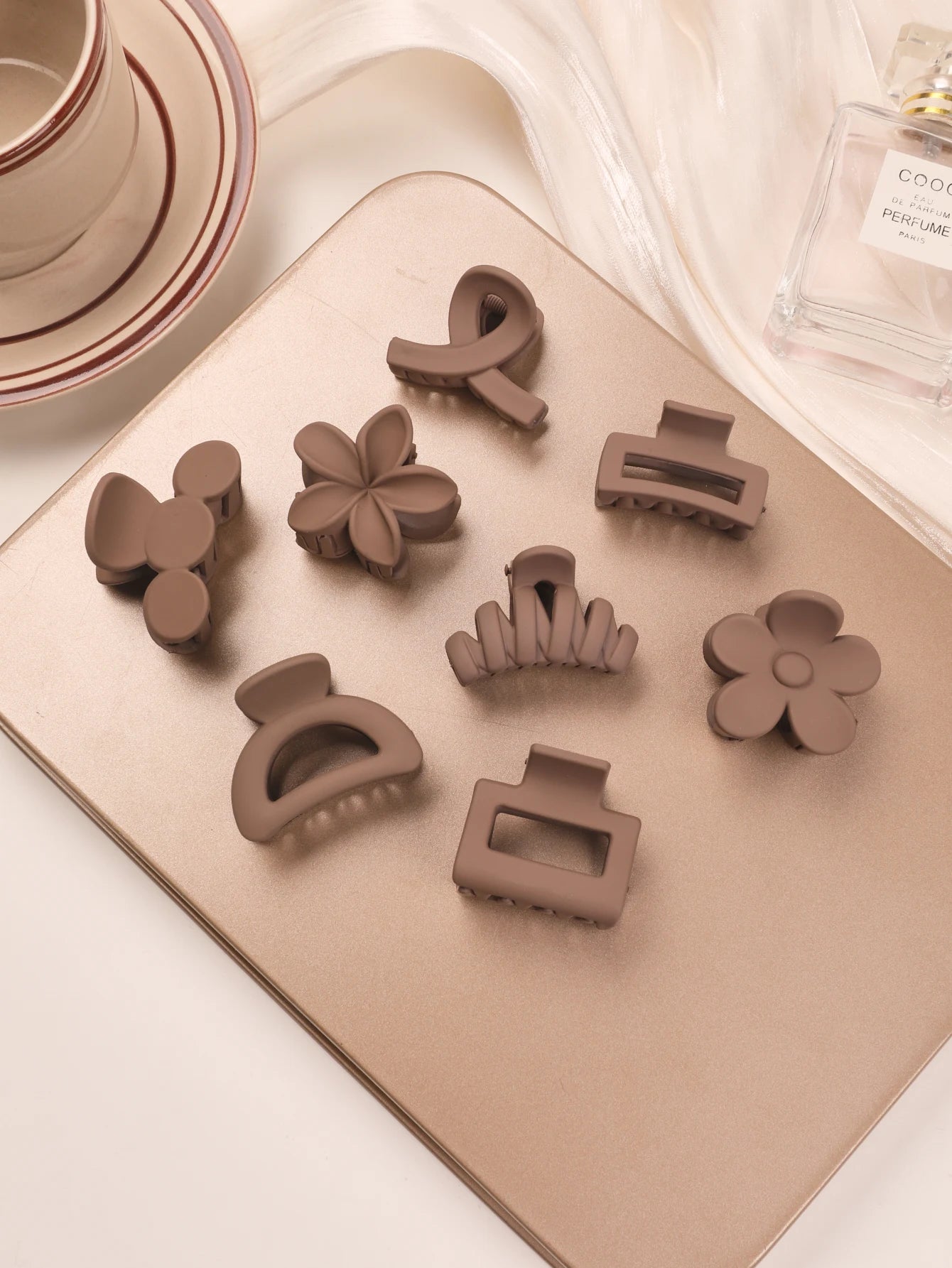 5-Piece Small Flower Hair Claw Clips – Matte Rectangle & Semicircle for Women & Girls