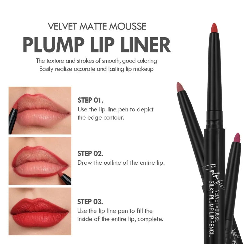 Waterproof Matte Lip Liner – Long-Lasting, Moisturizing, 12 Colors