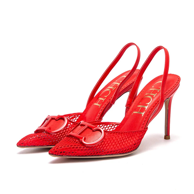 Women's High Heels Breathable Mesh Black Business Sandals 9cm