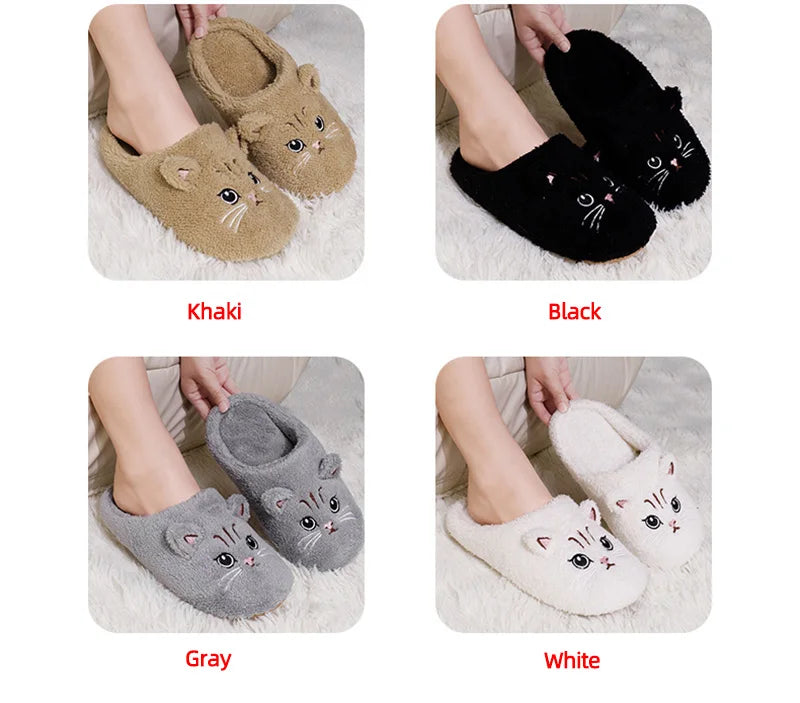 Cute Plush Cat Indoor Slippers – Women’s Non-Slip, Soft Sole, Warm Winter House Shoes