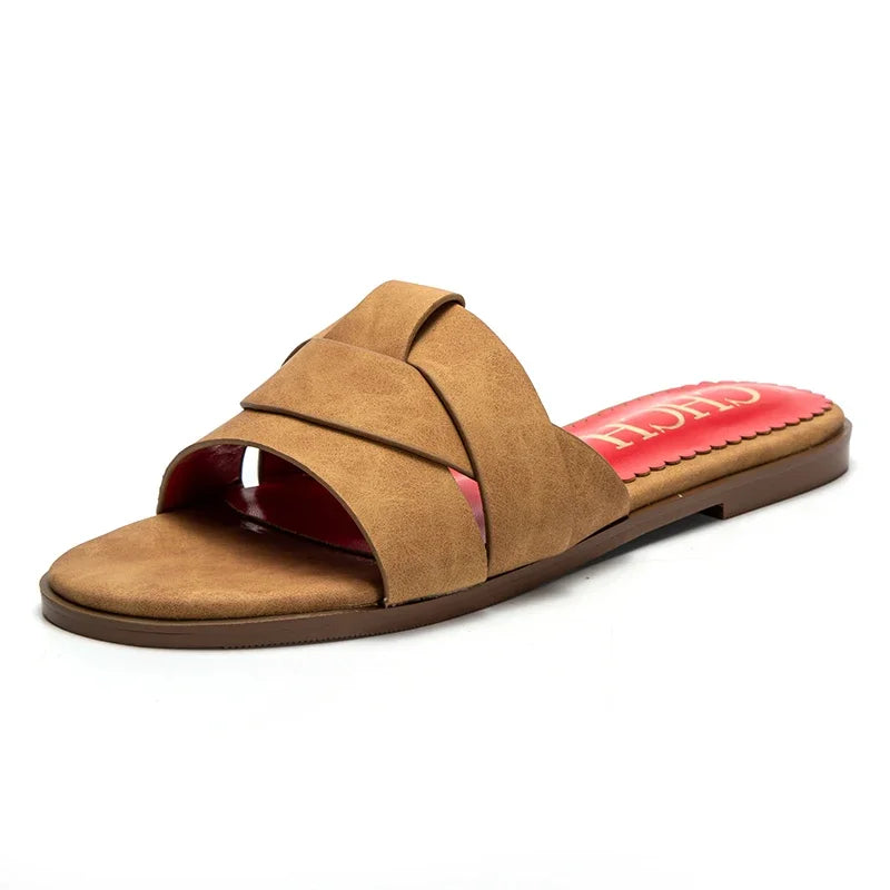 Women's Slippers Simple Cross Belt Design Beach Shoes