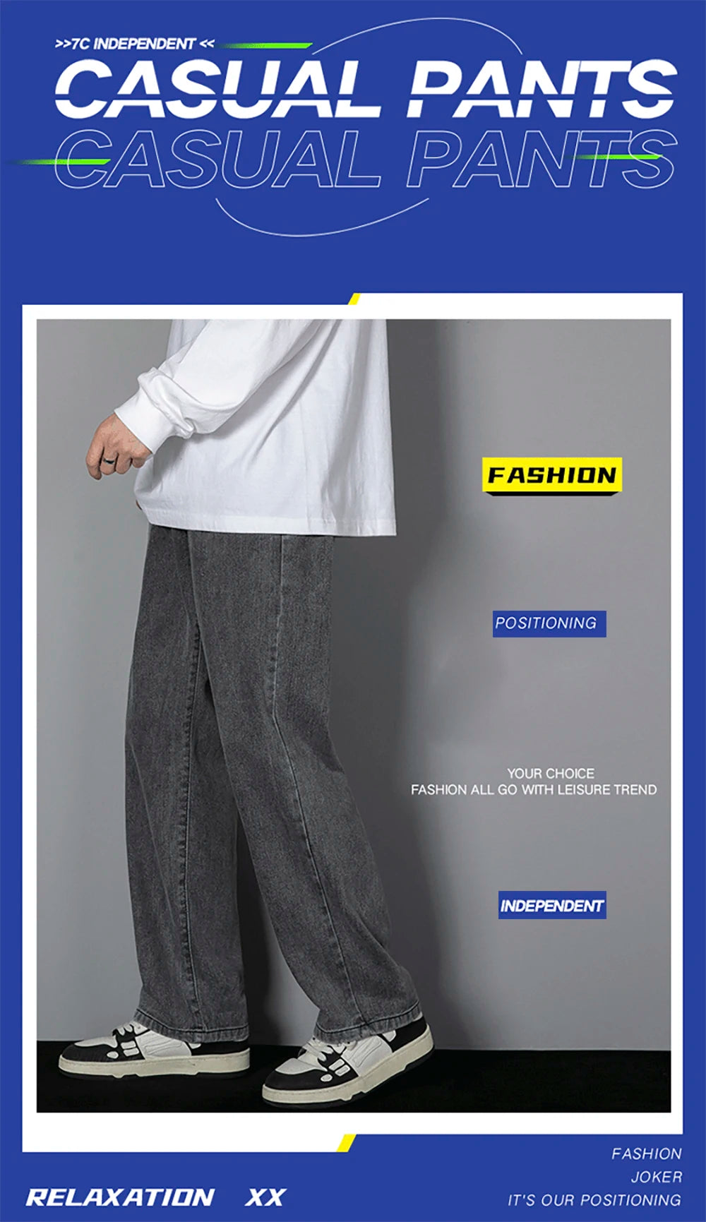 Korean Solid Colors Men's Casual Long Jeans Classic Man Four Seasons Straight Denim Wide-leg Pants Light Blue Grey Black 3XL