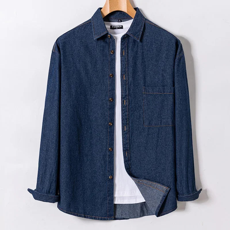 Men’s 100% Cotton Denim Shirt – Long Sleeve, Classic Fit, Pocket Design & Embroidery